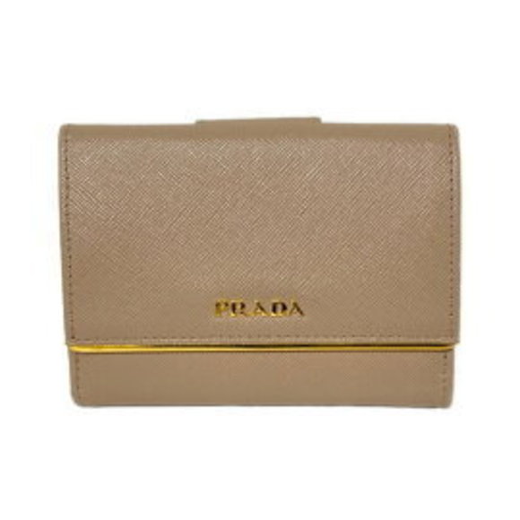 PRADA W Hook Wallet Beige Leather - Picture 1 of 10